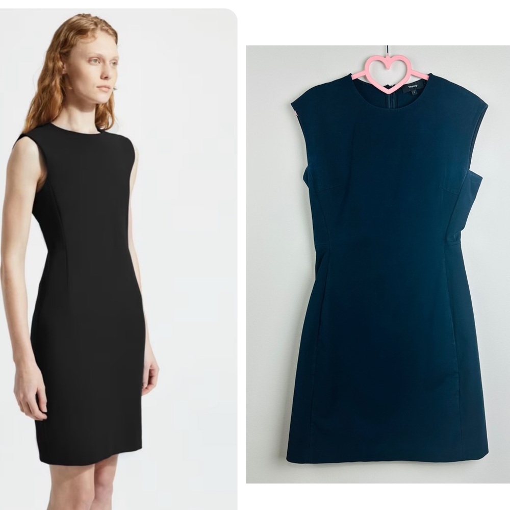 Theory Double Stretch Cotton Fitted Dress in Navy Blue Size 2
